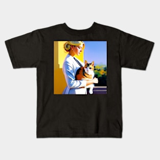 A Portrait of a Blonde and Their Tortishell Cat Kids T-Shirt